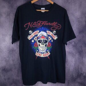 Vintage 00s Y2K Bubba the Love Sponge Ed Hardy parody skull biker shirt